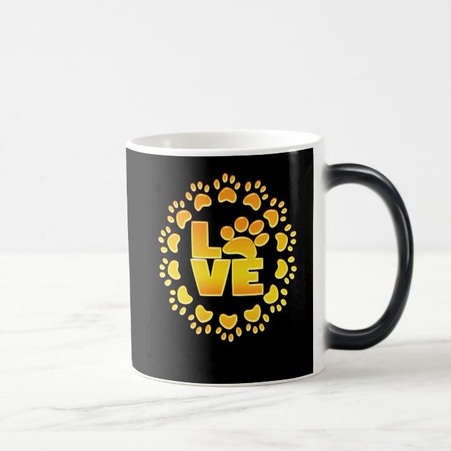 Gold luxury decoration dog paw shiny print black magic mug (Right)