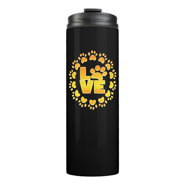 Gold luxury decoration dog paw shiny print thermal tumbler (Front)