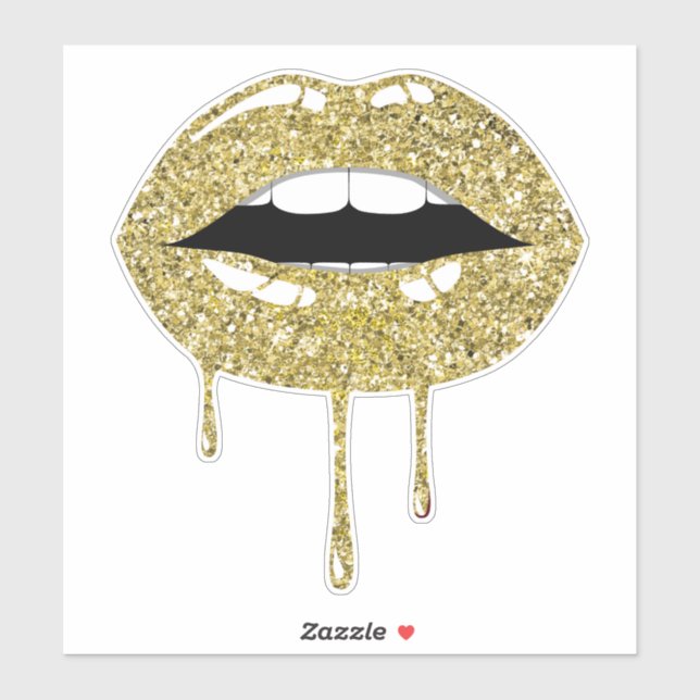 Gold Luxury Glam Faux Glitter Drip Dripping Lips (Sheet)