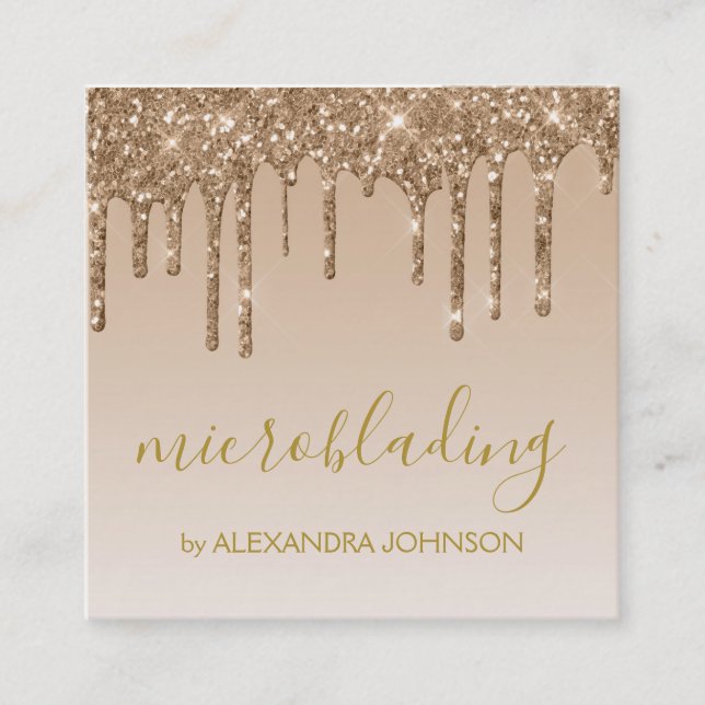 Gold Luxury Glitter Sparkle Microblading Square Business Card (Front)