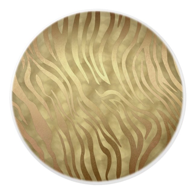 Gold Luxury Luxurious Zebra Jungle Safari Glam Ceramic Knob (Front)