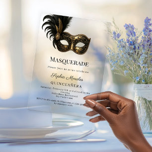 Gold luxury Masquerade Quinceanera Acrylic Invitations