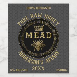 Gold luxury Mead queen bee honeycomb honey wine  Label
