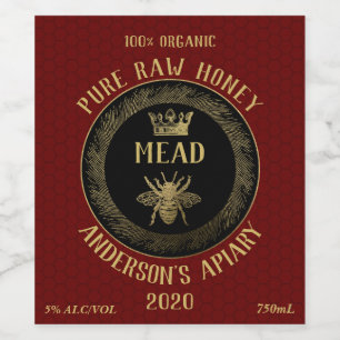 Gold luxury Mead queen bee honeycomb honey wine Wine Label