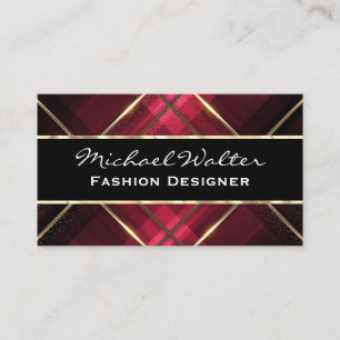 Gold Luxury Metallic Lines   Red Stripes Business Card
