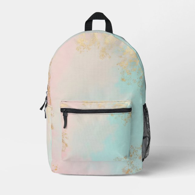 Gold Luxury Modern Blush Pink Soft Mint Collection Printed Backpack (Front)