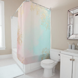 Gold Luxury Modern Blush Pink Soft Mint Collection Shower Curtain