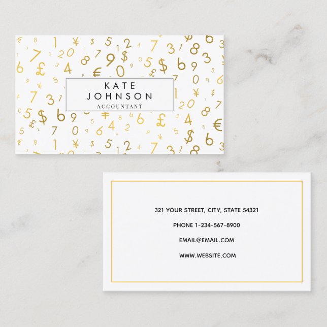 Gold Luxury Number & Currency Symbols Accountant  Business Card (Front/Back)