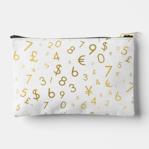 Gold Luxury Numbers & Currency Symbols Pattern Accessory Pouch