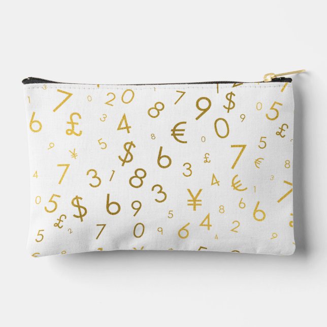 Gold Luxury Numbers & Currency Symbols Pattern Accessory Pouch (Back)