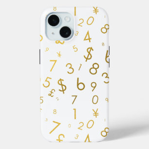 Gold Luxury Numbers & Currency Symbols Pattern iPhone 15 Case