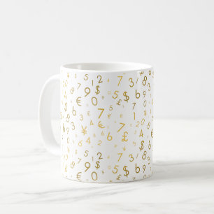Gold Luxury Numbers & Currency Symbols Pattern Coffee Mug