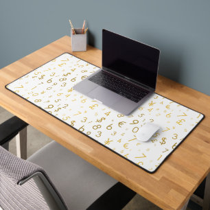 Gold Luxury Numbers & Currency Symbols Pattern Desk Mat