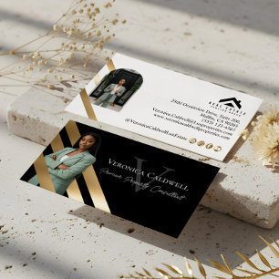 Gold Luxury Real Estate Agent Photo Monogram Luxe Business Card