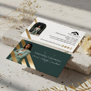 Gold Luxury Real Estate Agent Photo Monogram Luxe Business Card