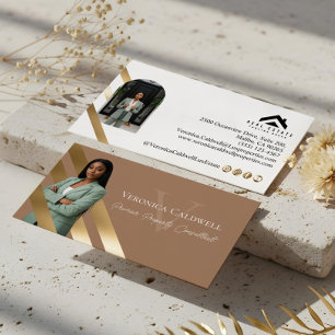 Gold Luxury Real Estate Agent Photo Monogram Luxe Business Card