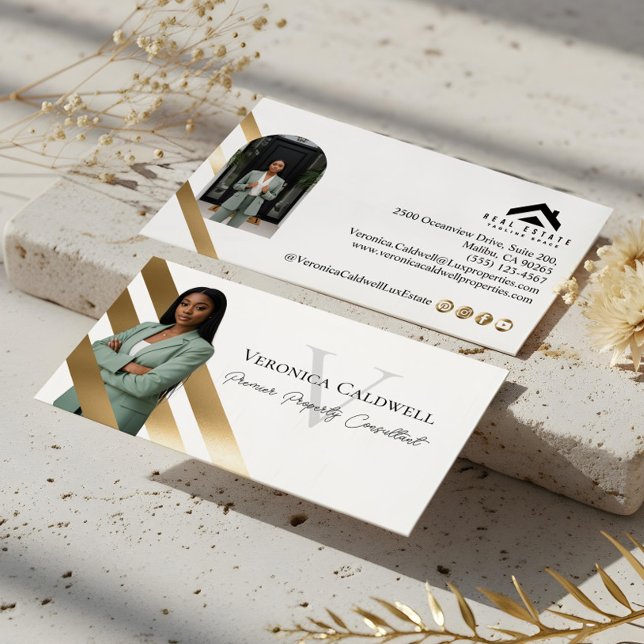 Gold Luxury Real Estate Agent Photo Monogram Luxe Business Card (Gold Luxury Real Estate Agent Photo Monogram Luxe Business Card)