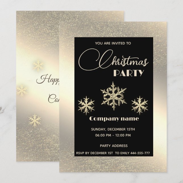 Gold luxury  snowflakes corporate Christmas party  Invitation (Front/Back)
