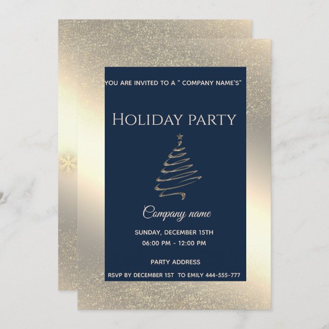 Gold luxury  snowflakes corporate Christmas party Invitation (Front/Back)