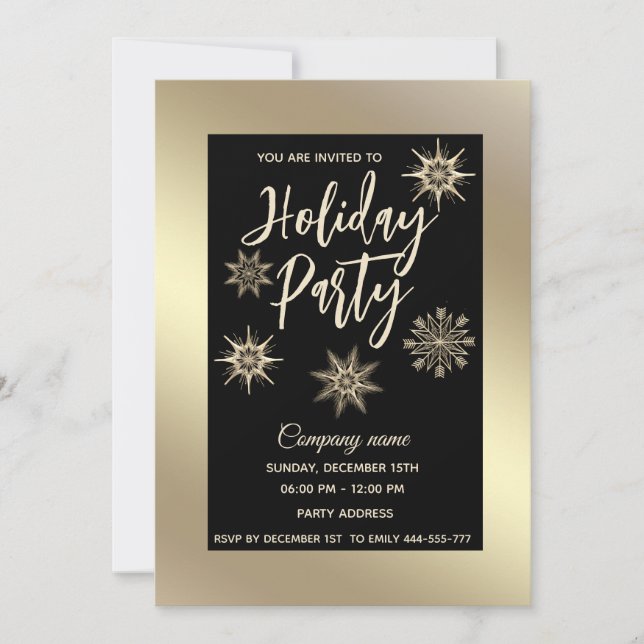 Gold luxury  snowflakes corporate Christmas party Invitation (Front)