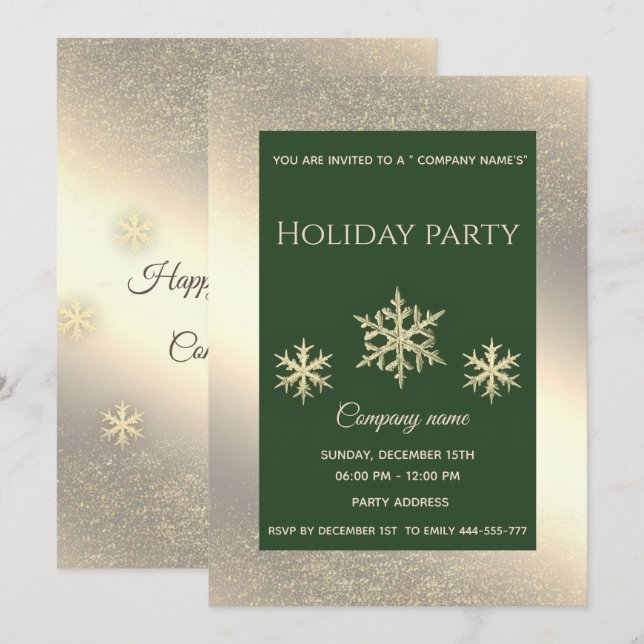 Gold luxury  snowflakes corporate Christmas party  Invitation (Front/Back)
