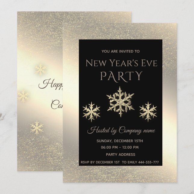 Gold luxury  snowflakes New Year's eve party  Invitation (Front/Back)