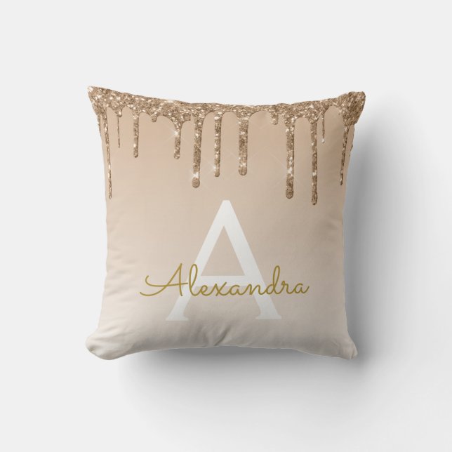 Gold Luxury Sparkle Glitter Monogram Cushion (Front)