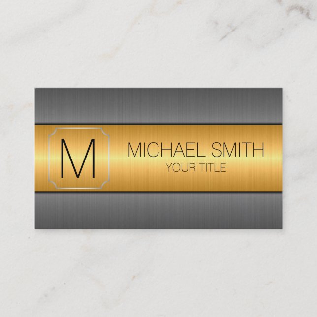 Gold Luxury Stainless Steel Metal Monogram #2 Business Card (Front)