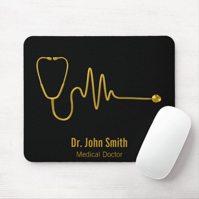Gold Luxury Stethoscope ECG Wave EKG Line Medical Mouse Mat (With Mouse)