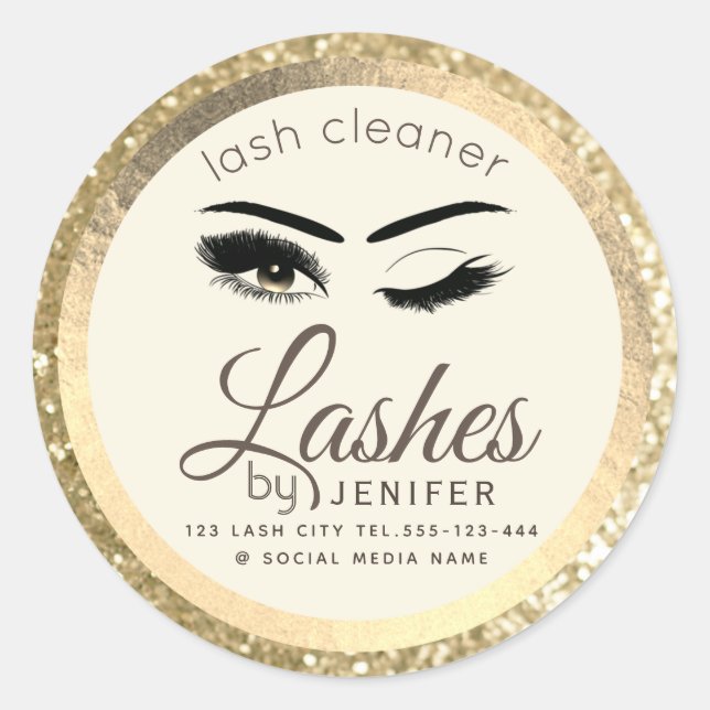 Gold luxury wink lash extension lash cleaner  classic round sticker (Front)