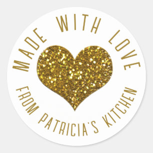 Gold Made With Love Glitter Heart From The Kitchen Classic Round Sticker