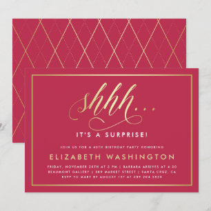 Gold & Magenta Surprise Birthday Party Invitation