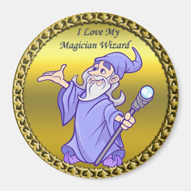 Gold Magical magician sorceress purple wizard Magnet (Front)
