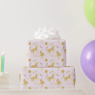 Gold Magical Unicorn Birthday Wrapping Paper