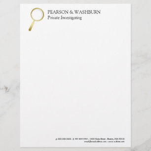 Gold Magnifying Glass Private Eye Name & Contact Letterhead Template