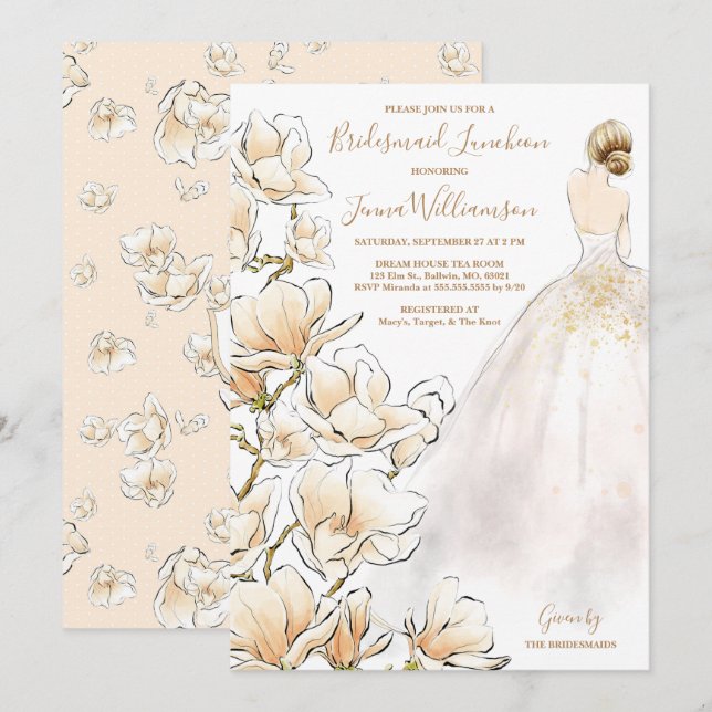  Gold Magnolia Bridesmaid Luncheon  Invitation (Front/Back)