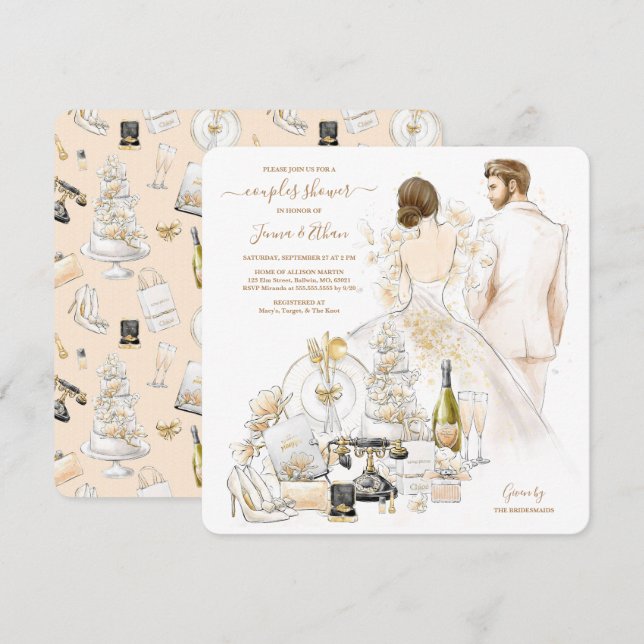 Gold Magnolia Couples Bridal Shower Invitation (Front/Back)