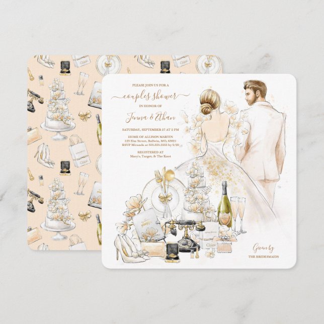 Gold Magnolia Couples Bridal Shower Invitation (Front/Back)