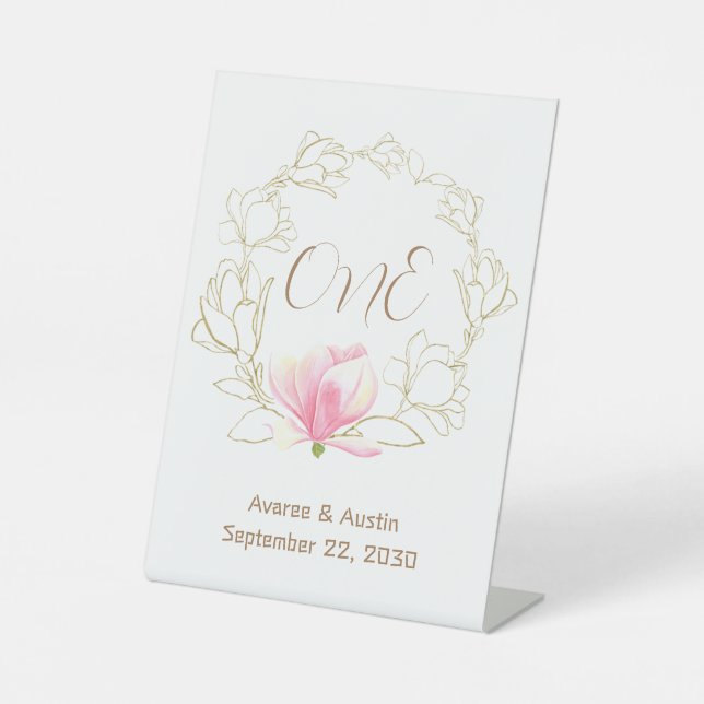 Gold Magnolias Wreath Tabletop   Pedestal Sign (Front)