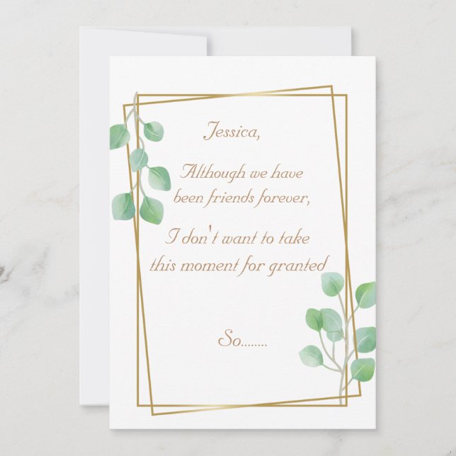 Gold Maid of Honour or Bridesmaid Proposal Card (Front)