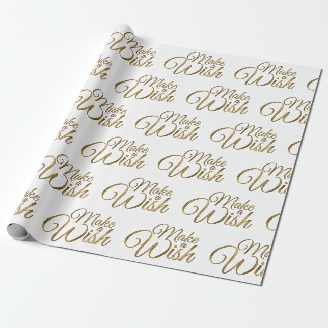 Gold Make a Wish Birthday Wrapping Paper (Unrolled)