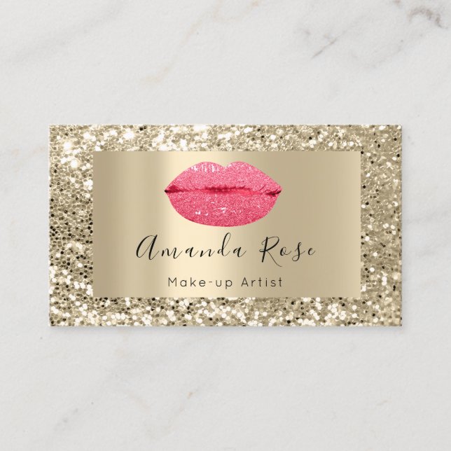 Gold MAKE-UP ARTIST Pink KISS LIPS GLITTER Appointment Card (Front)