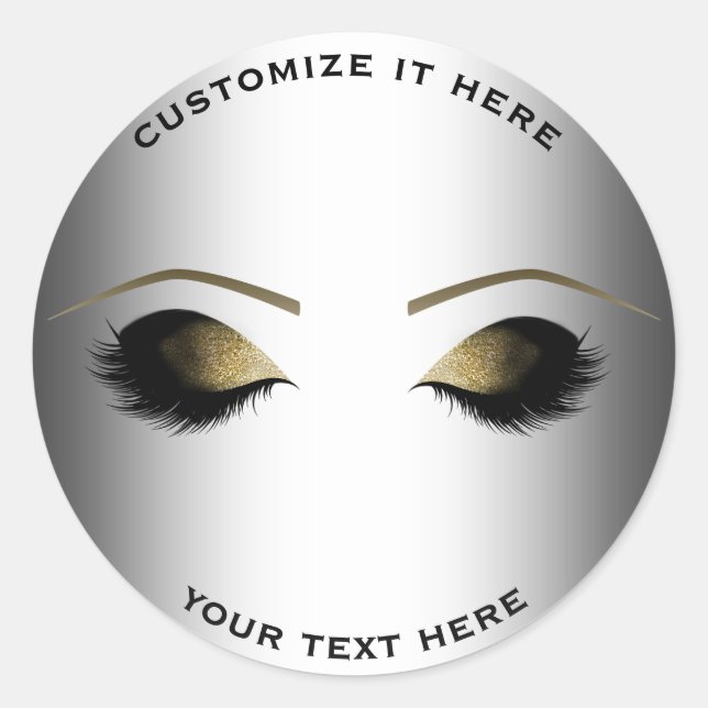 Gold Makeup Eyelashes Glam Silver Personalised Classic Round Sticker (Front)