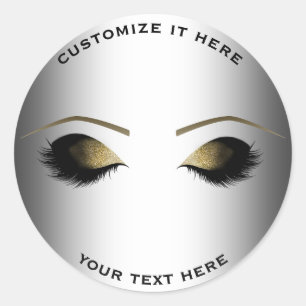 Gold Makeup Eyelashes Glam Silver Personalised Classic Round Sticker