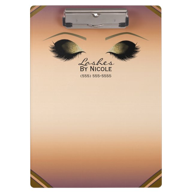 Gold Makeup Eyes Lashes Glam Personalised Clipboard (Front)