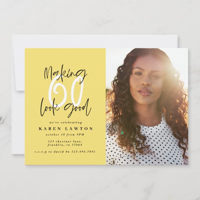 Gold making 60 look good photo birthday invitation (Front)
