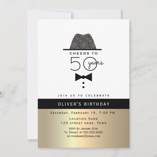 Gold Male 50th Birthday Invitation (Front)