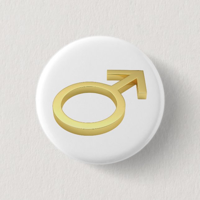 Gold male symbol 3 cm round badge (Front)