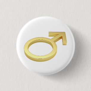 Gold male symbol 3 cm round badge