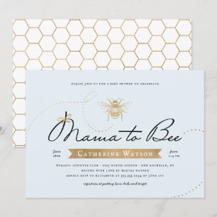 Gold Mama to Bee Baby Shower Blue Invitation